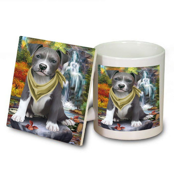 Scenic Waterfall Pit Bull Dog Mug and Coaster Set MUC51914
