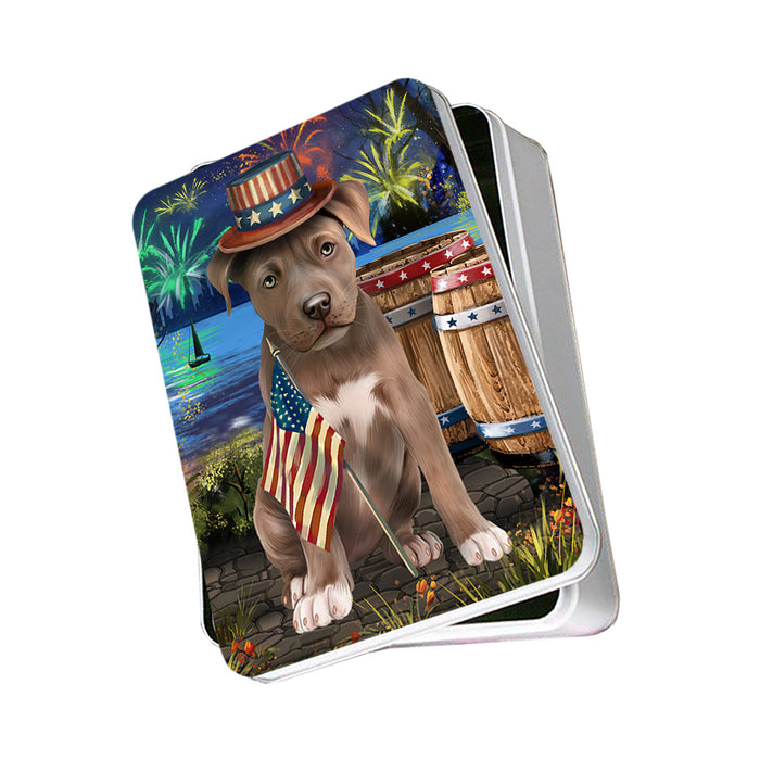 4th of July Independence Day Fireworks Pit bull Dog at the Lake Photo Storage Tin PITN51200