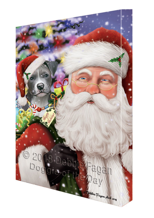 Santa Carrying Pit Bull Dog and Christmas Presents Canvas Print Wall Art Décor CVS103877