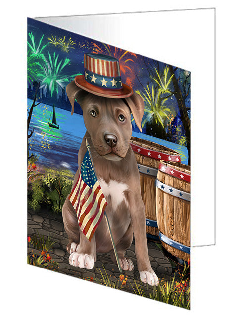 4th of July Independence Day Fireworks Pit bull Dog at the Lake Handmade Artwork Assorted Pets Greeting Cards and Note Cards with Envelopes for All Occasions and Holiday Seasons GCD57629