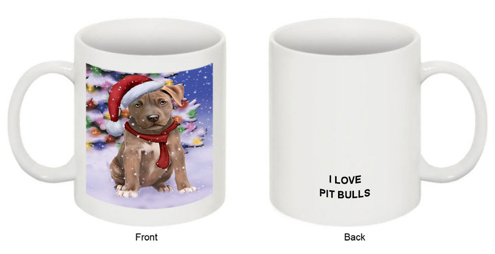 Winterland Wonderland Pit bull Dog In Christmas Holiday Scenic Background  Coffee Mug MUG48804
