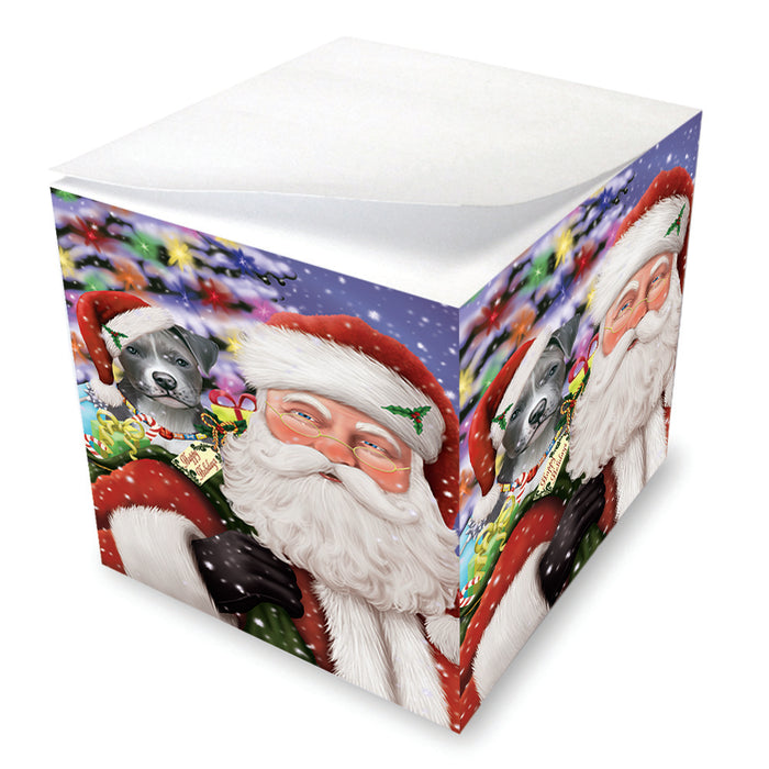 Santa Carrying Pit Bull Dog and Christmas Presents Note Cube NOC55649