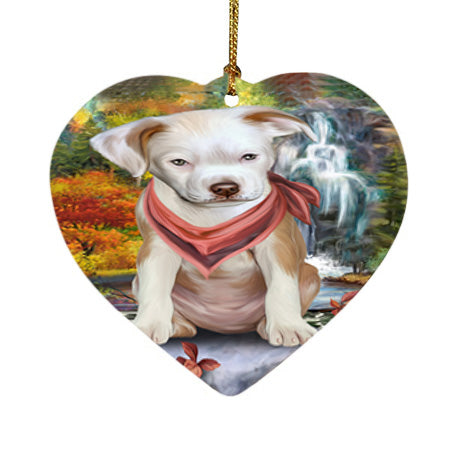 Scenic Waterfall Pit Bull Dog Heart Christmas Ornament HPOR51923