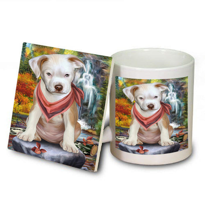 Scenic Waterfall Pit Bull Dog Mug and Coaster Set MUC51915