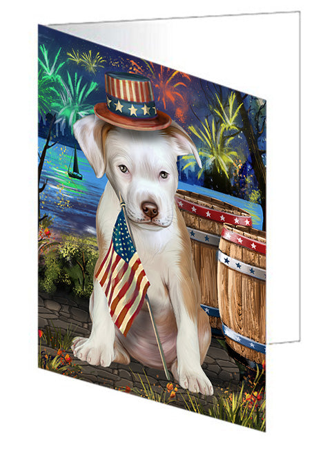 4th of July Independence Day Fireworks Pit bull Dog at the Lake Handmade Artwork Assorted Pets Greeting Cards and Note Cards with Envelopes for All Occasions and Holiday Seasons GCD57632