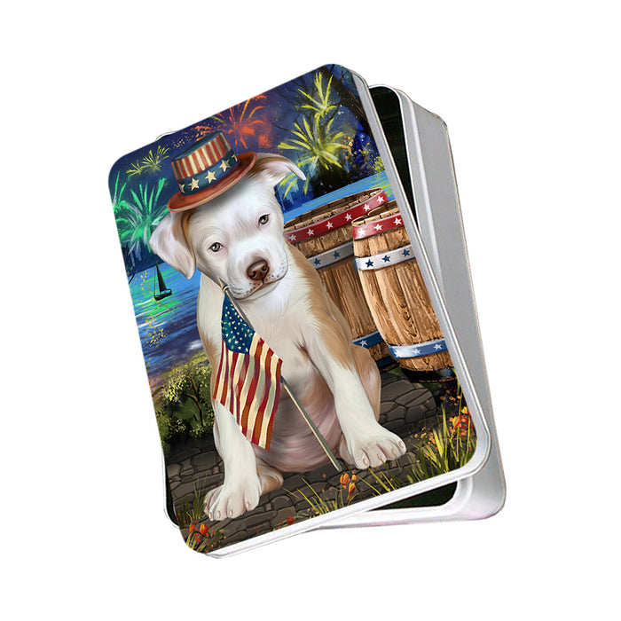 4th of July Independence Day Fireworks Pit bull Dog at the Lake Photo Storage Tin PITN51201