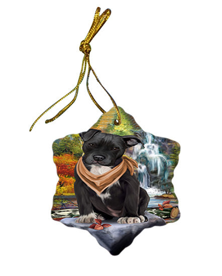 Scenic Waterfall Pit Bull Dog Star Porcelain Ornament SPOR51915