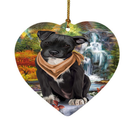 Scenic Waterfall Pit Bull Dog Heart Christmas Ornament HPOR51924