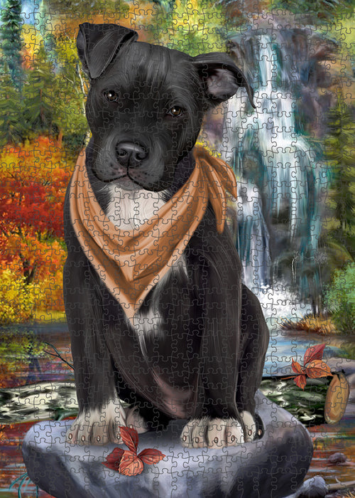 Scenic Waterfall Pit Bull Dog Puzzle with Photo Tin PUZL59859