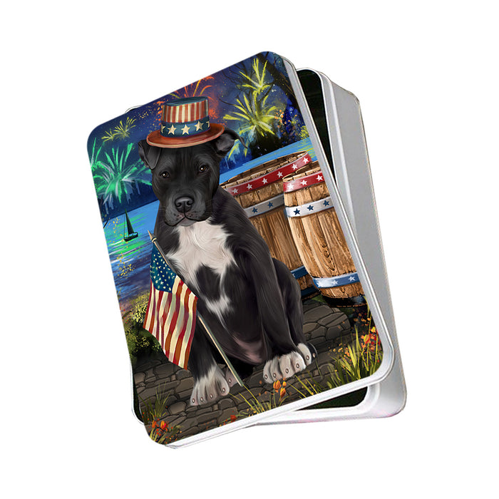 4th of July Independence Day Fireworks Pit bull Dog at the Lake Photo Storage Tin PITN51202