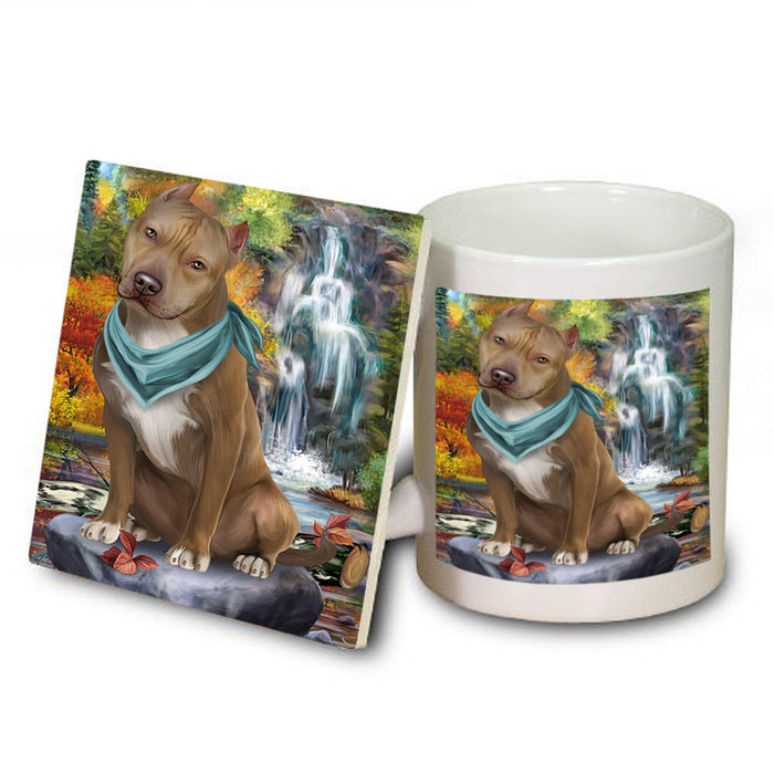 Scenic Waterfall Pit Bull Dog Mug and Coaster Set MUC51917