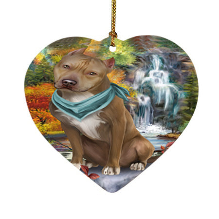 Scenic Waterfall Pit Bull Dog Heart Christmas Ornament HPOR51925