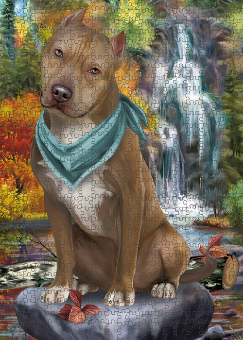 Scenic Waterfall Pit Bull Dog Puzzle with Photo Tin PUZL59862