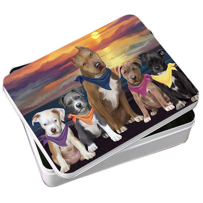 Family Sunset Portrait Pit Bulls Dog Photo Storage Tin PITN50268