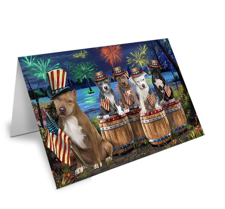 4th of July Independence Day Fireworks Pit Bulls at the Lake Handmade Artwork Assorted Pets Greeting Cards and Note Cards with Envelopes for All Occasions and Holiday Seasons GCD57167