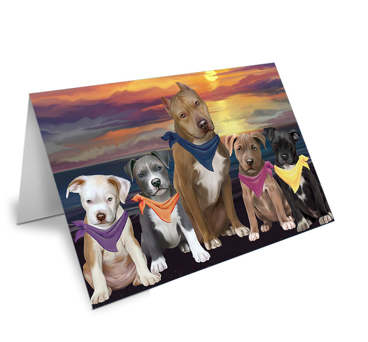 Family Sunset Portrait Pit Bulls Dog Handmade Artwork Assorted Pets Greeting Cards and Note Cards with Envelopes for All Occasions and Holiday Seasons GCD54833