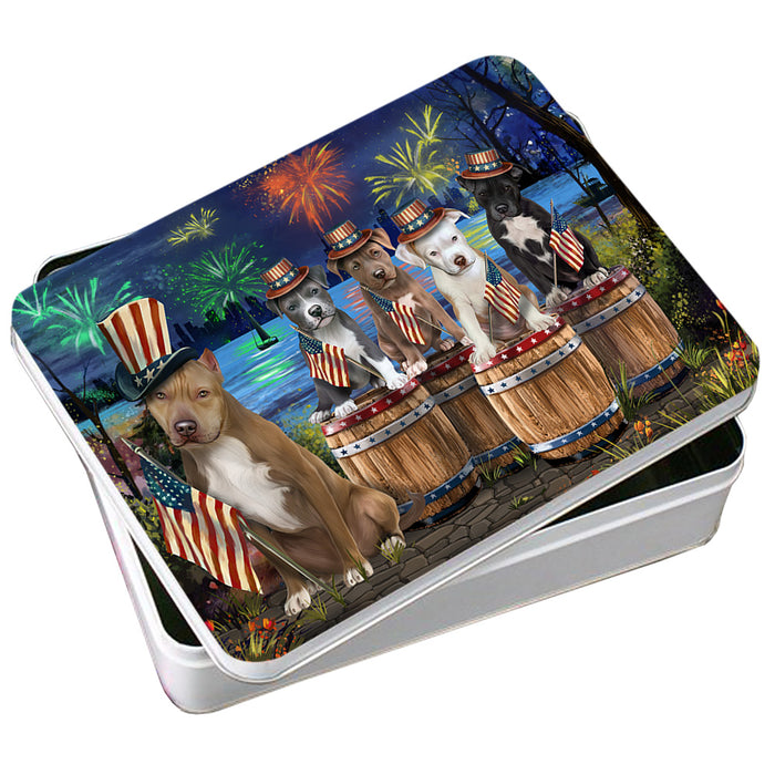 4th of July Independence Day Fireworks Pit Bulls at the Lake Photo Storage Tin PITN51046