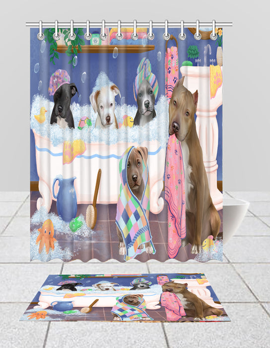 Rub A Dub Dogs In A Tub Pit Bull Dogs Bath Mat and Shower Curtain Combo