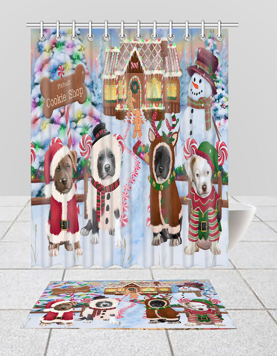 Holiday Gingerbread Cookie Pit Bull Dogs  Bath Mat and Shower Curtain Combo