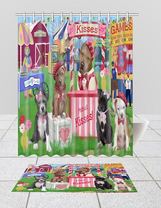 Carnival Kissing Booth Pit Bull Dogs  Bath Mat and Shower Curtain Combo