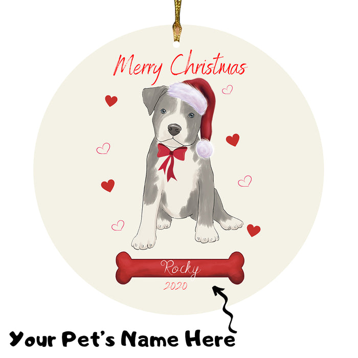 Personalized Merry Christmas  Pitbull Dog Christmas Tree Round Flat Ornament RBPOR58987