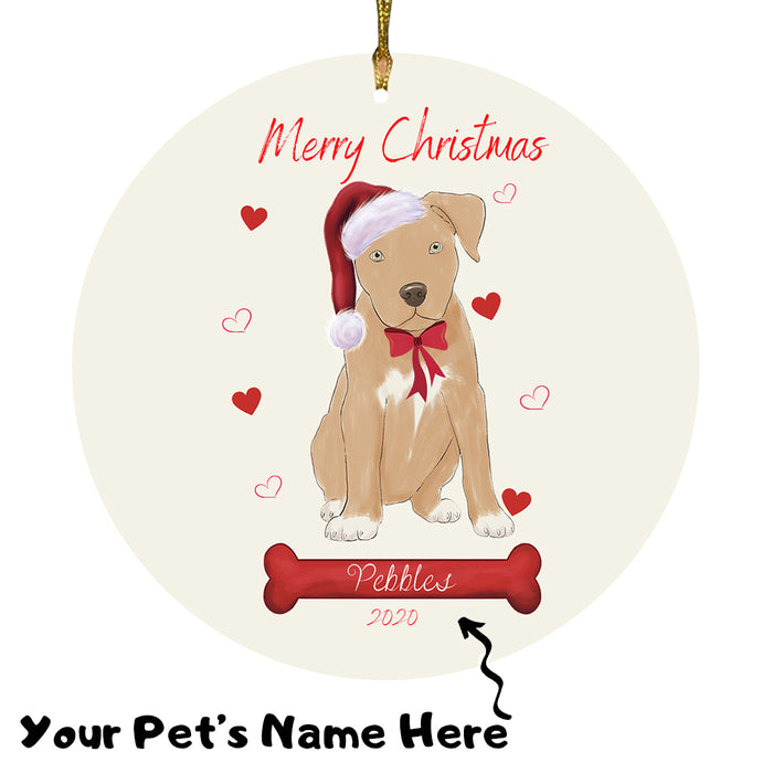 Personalized Merry Christmas  Pitbull Dog Christmas Tree Round Flat Ornament RBPOR58988