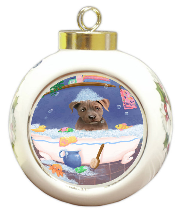 Rub A Dub Dog In A Tub Pitbull Dog Round Ball Christmas Ornament RBPOR58635