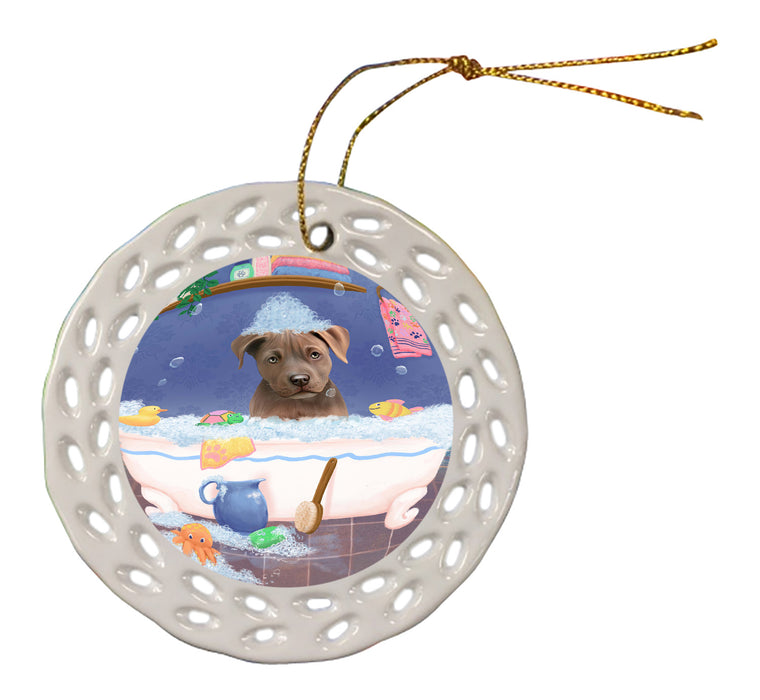 Rub A Dub Dog In A Tub Pitbull Dog Doily Ornament DPOR58302