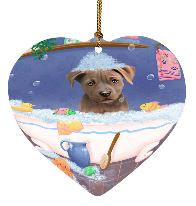 Rub A Dub Dog In A Tub Pitbull Dog Heart Christmas Ornament HPORA58651