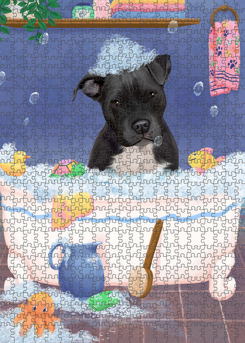 Rub A Dub Dog In A Tub Pitbull Dog Portrait Jigsaw Puzzle for Adults Animal Interlocking Puzzle Game Unique Gift for Dog Lover's with Metal Tin Box PZL324