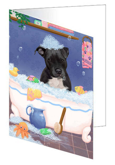 Rub A Dub Dog In A Tub Pitbull Dog Handmade Artwork Assorted Pets Greeting Cards and Note Cards with Envelopes for All Occasions and Holiday Seasons GCD79550