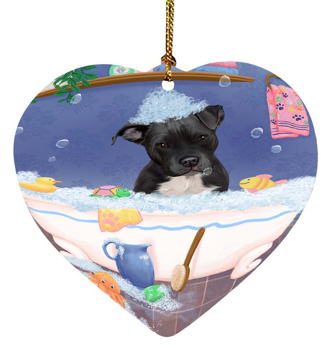 Rub A Dub Dog In A Tub Pitbull Dog Heart Christmas Ornament HPORA58652