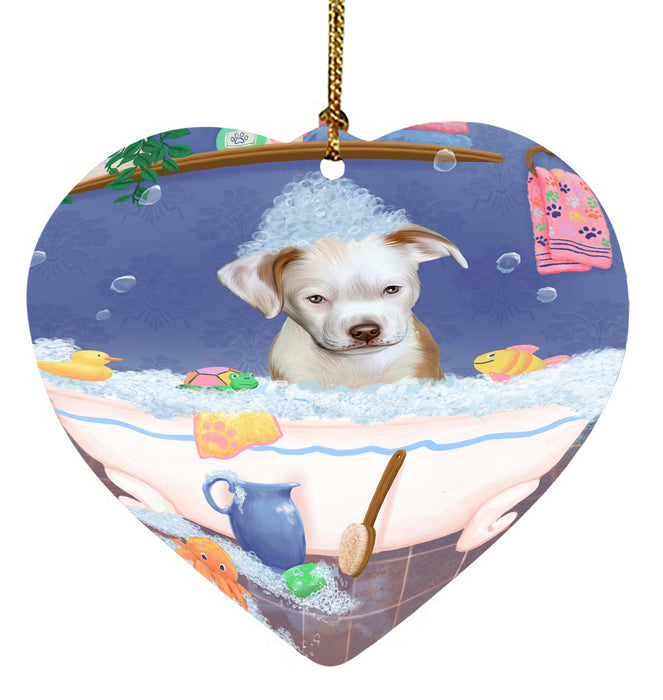 Rub A Dub Dog In A Tub Pitbull Dog Heart Christmas Ornament HPORA58653