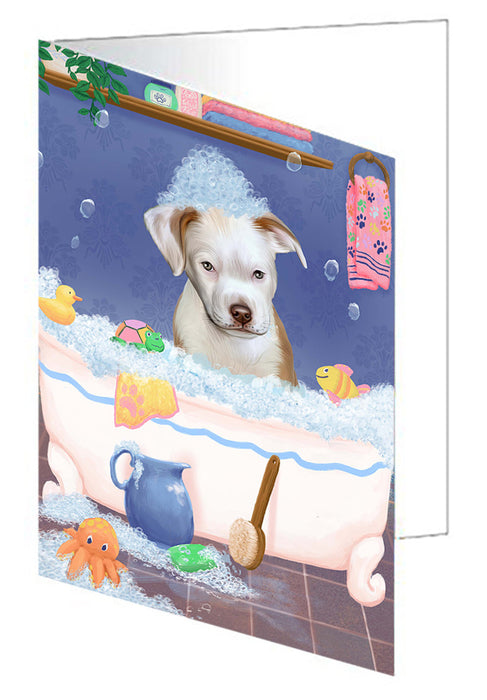Rub A Dub Dog In A Tub Pitbull Dog Handmade Artwork Assorted Pets Greeting Cards and Note Cards with Envelopes for All Occasions and Holiday Seasons GCD79553