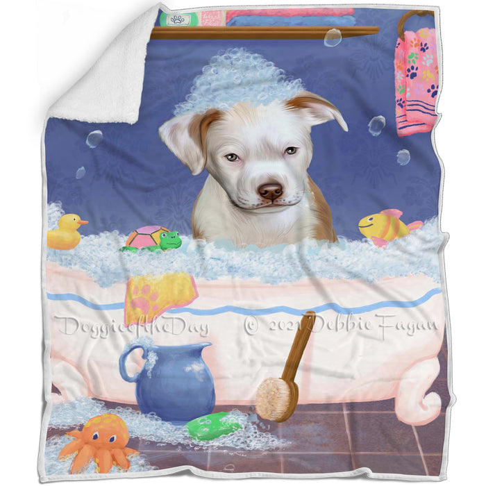 Rub A Dub Dog In A Tub Pitbull Dog Blanket BLNKT143122