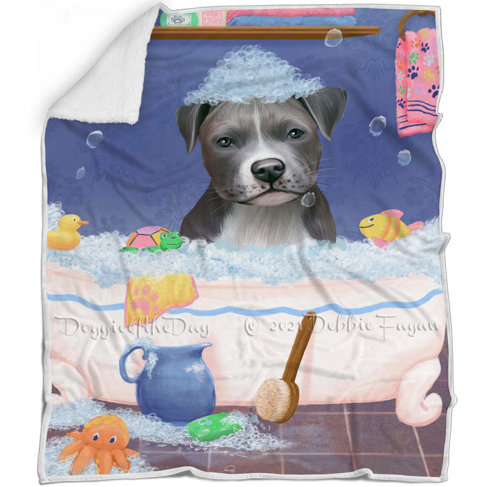 Rub A Dub Dog In A Tub Pitbull Dog Blanket BLNKT143123