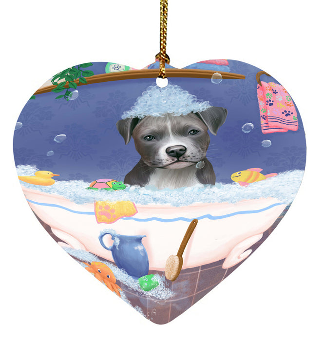 Rub A Dub Dog In A Tub Pitbull Dog Heart Christmas Ornament HPORA58654