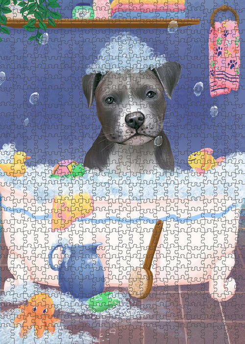 Rub A Dub Dog In A Tub Pitbull Dog Portrait Jigsaw Puzzle for Adults A