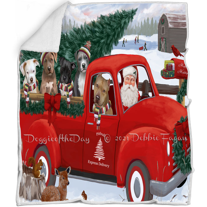 Christmas Santa Express Delivery Red Truck Pit Bulls Dog Family Blanket BLNKT112854
