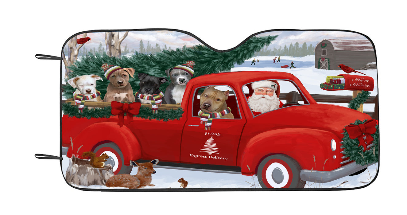 Christmas Santa Express Delivery Red Truck Pit Bull Dogs Car Sun Shade
