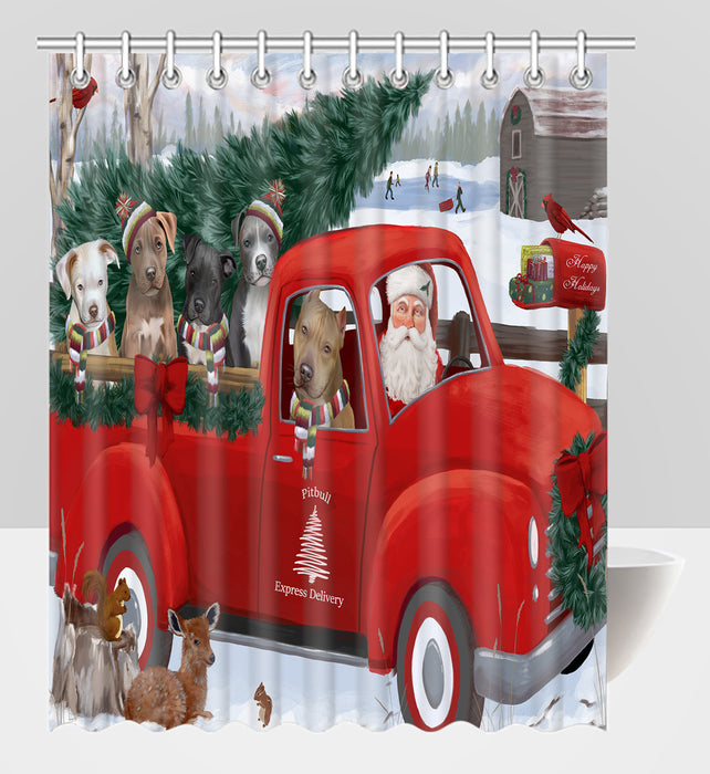 Christmas Santa Express Delivery Red Truck Pit Bull Dogs Shower Curtain