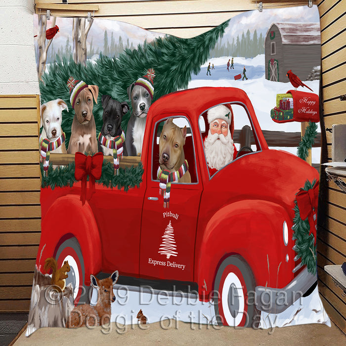 Christmas Santa Express Delivery Red Truck Pit Bull Dogs Quilt