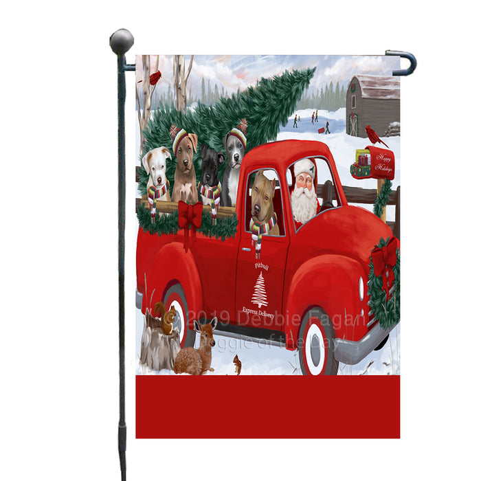 Personalized Christmas Santa Red Truck Express Delivery Pit Bull Dogs Custom Garden Flags GFLG-DOTD-A57670