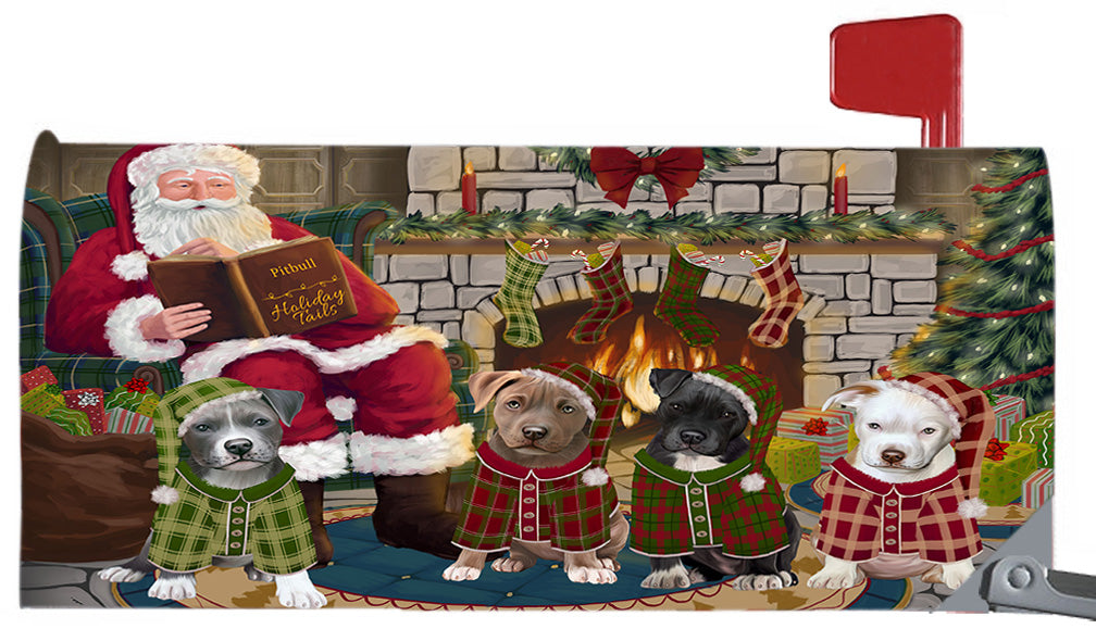 Christmas Cozy Holiday Fire Tails Pitbull Dogs 6.5 x 19 Inches Magnetic Mailbox Cover Post Box Cover Wraps Garden Yard Décor MBC48921