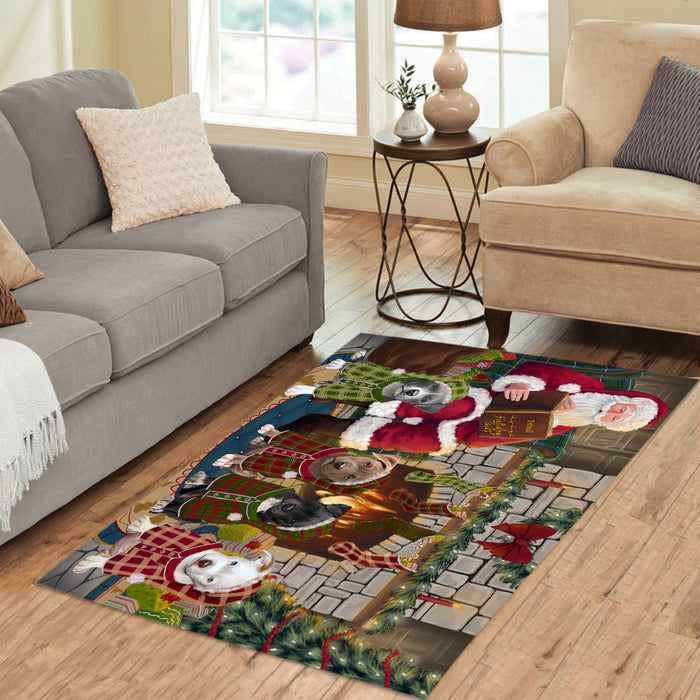 Christmas Cozy Holiday Fire Tails Pit Bull Dogs Area Rug