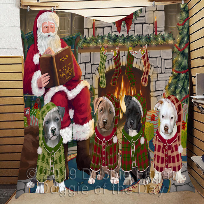 Christmas Cozy Holiday Fire Tails Pit Bull Dogs Quilt