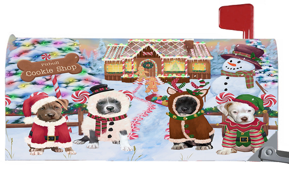 Christmas Holiday Gingerbread Cookie Shop Pitbull Dogs 6.5 x 19 Inches Magnetic Mailbox Cover Post Box Cover Wraps Garden Yard Décor MBC49011