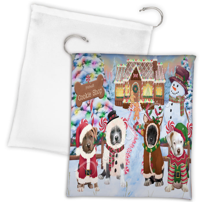 Holiday Gingerbread Cookie Pitbull Dogs Shop Drawstring Laundry or Gift Bag LGB48619