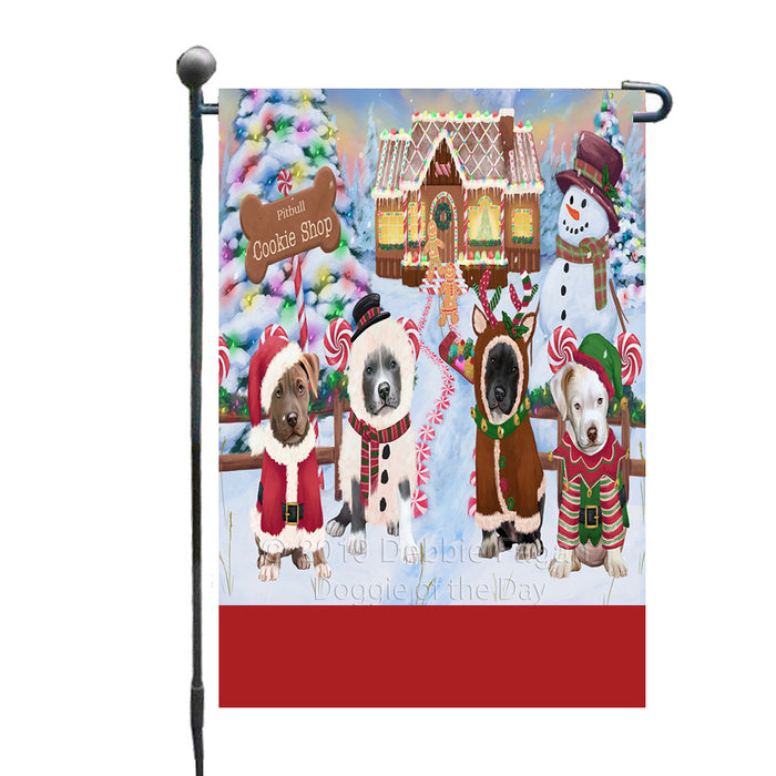 Personalized Holiday Gingerbread Cookie Shop Pit Bull Dogs Custom Garden Flags GFLG-DOTD-A59224