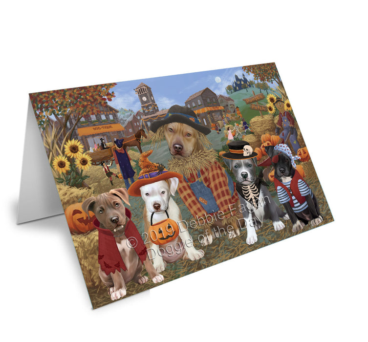 Halloween 'Round Town Pitbull Dogs Handmade Artwork Assorted Pets Greeting Cards and Note Cards with Envelopes for All Occasions and Holiday Seasons GCD78413